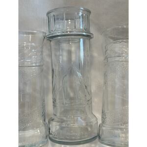 Red Lobster Lighthouse Clear Beverage Glasses Vase 1980's Lot of 3 Vtg Barware